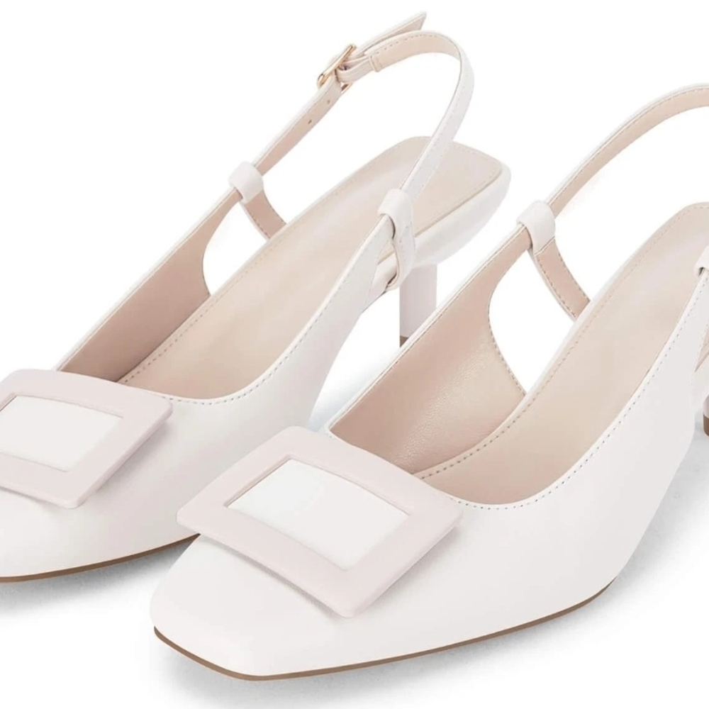 Coutgo Women's Slingback Kitten Heels – Closed Square Toe Dress Pumps Size 9